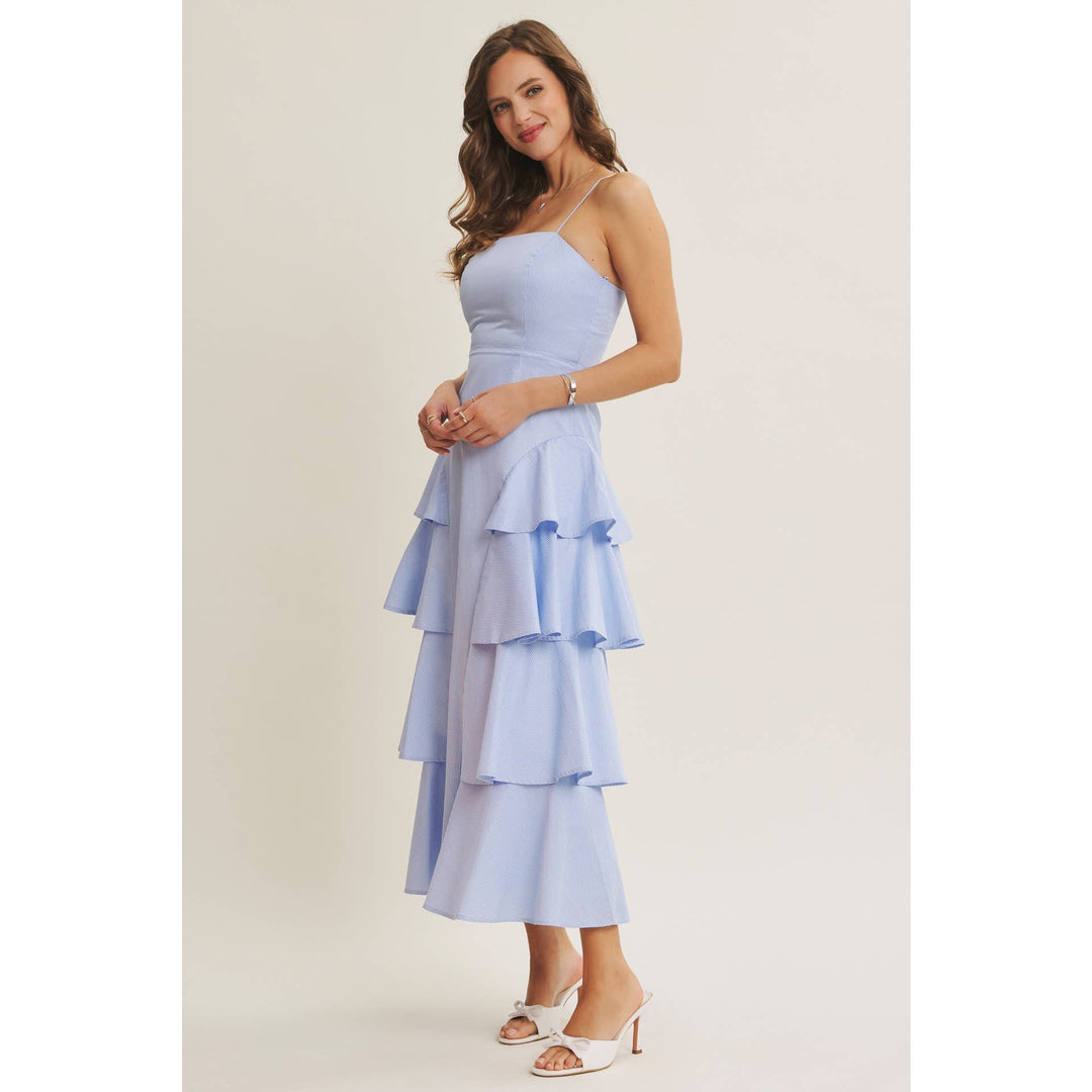 Clean Lines Meets Playful Side-Tiered Ruffle Maxi Dress