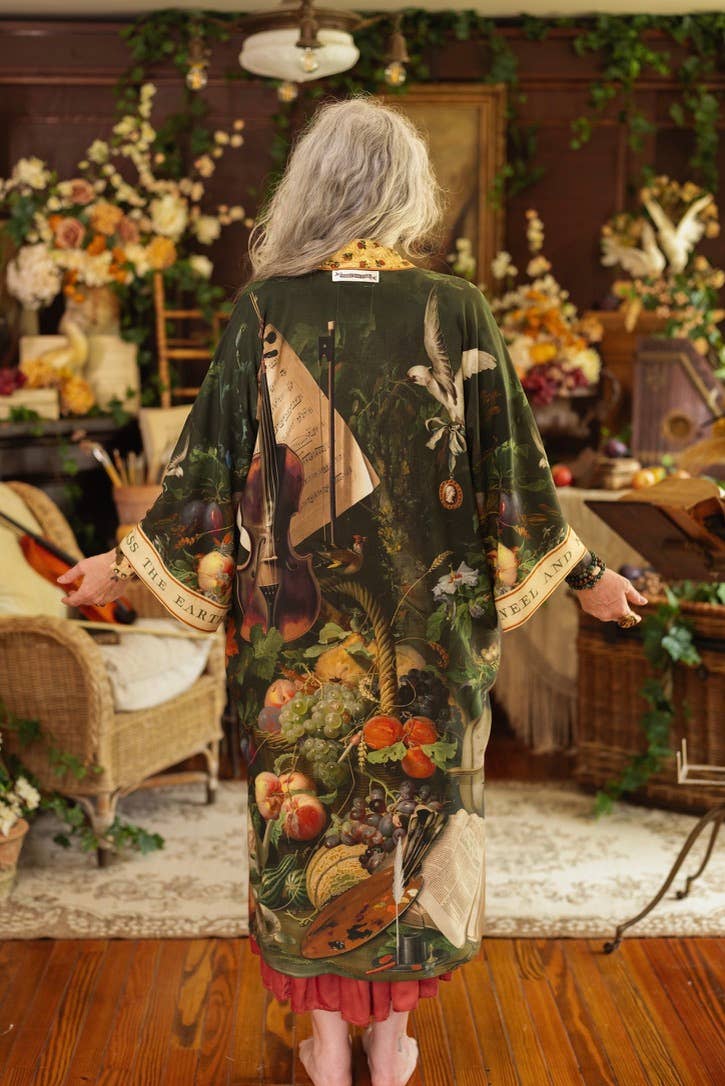 Labour of Love Opera Duster Kimono Robe w/ florals & violin