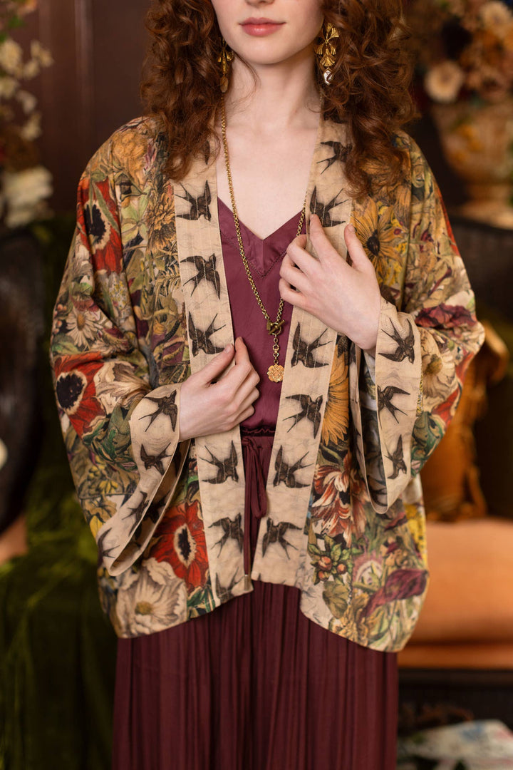 Golden Hour Pixie Duster Crop Kimono w/ Floral Print