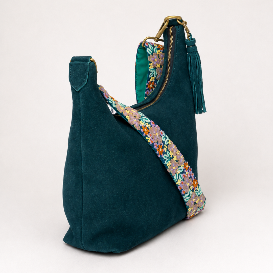 Encanto Boho Leather Crossbody with Embroidered Strap