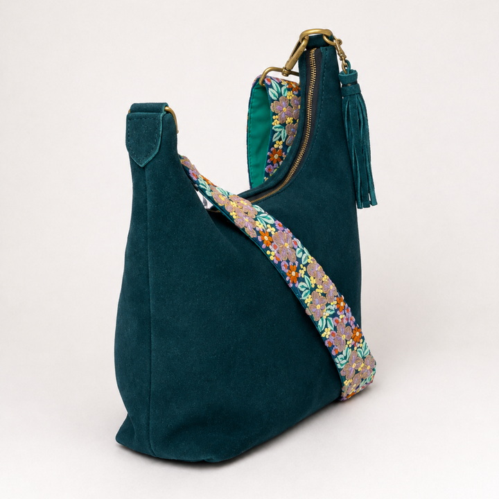 Encanto Boho Leather Crossbody with Embroidered Strap