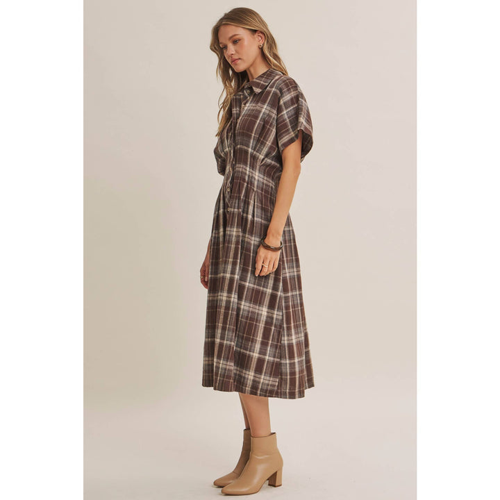 Rustic Pathway Pin-Tucked Waist Plaid Transition Dress