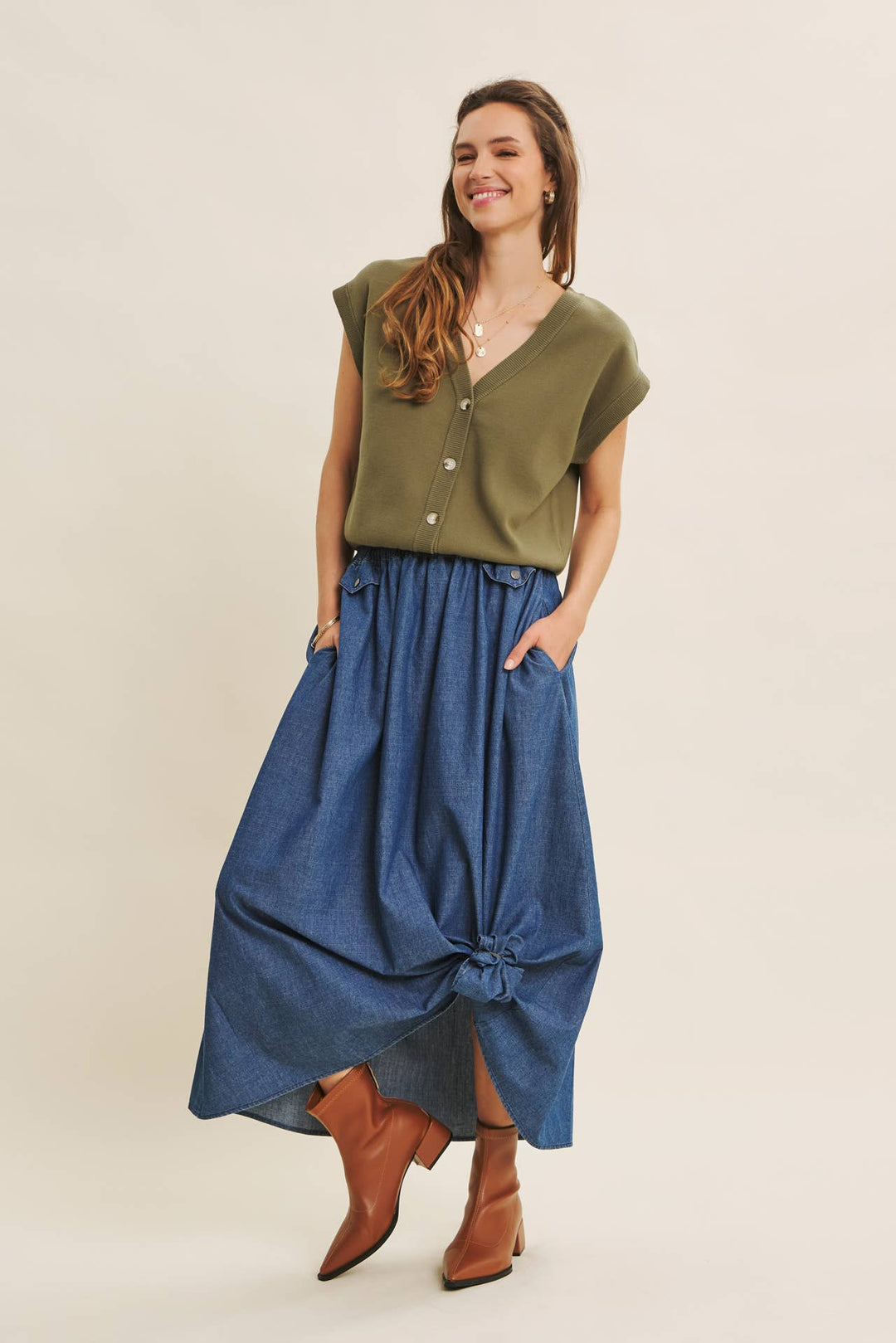 Multi-Way Versatility Soft Cotton Button-Down Sweater Vest