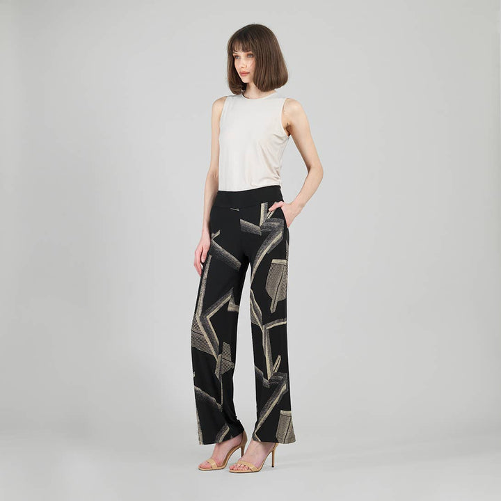 Linear Geo Print Soft Knit Pull-On Pant W/ Pockets