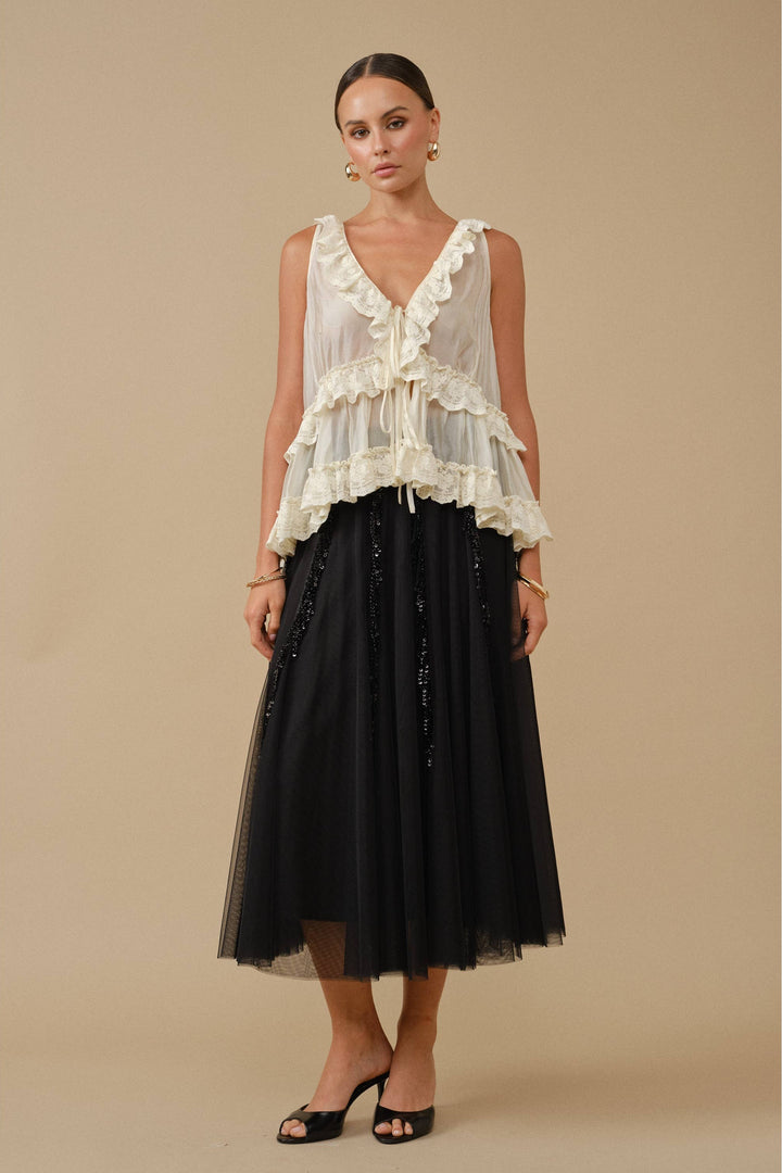 Ethereal Glamour Sequin Panelled Tulle Midi Skirt