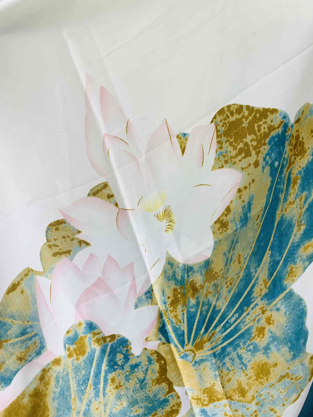 Silk-Feeling Lotus Floral & Leaf Scarf