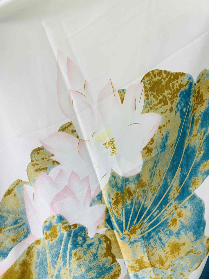 Silk-Feeling Lotus Floral & Leaf Scarf