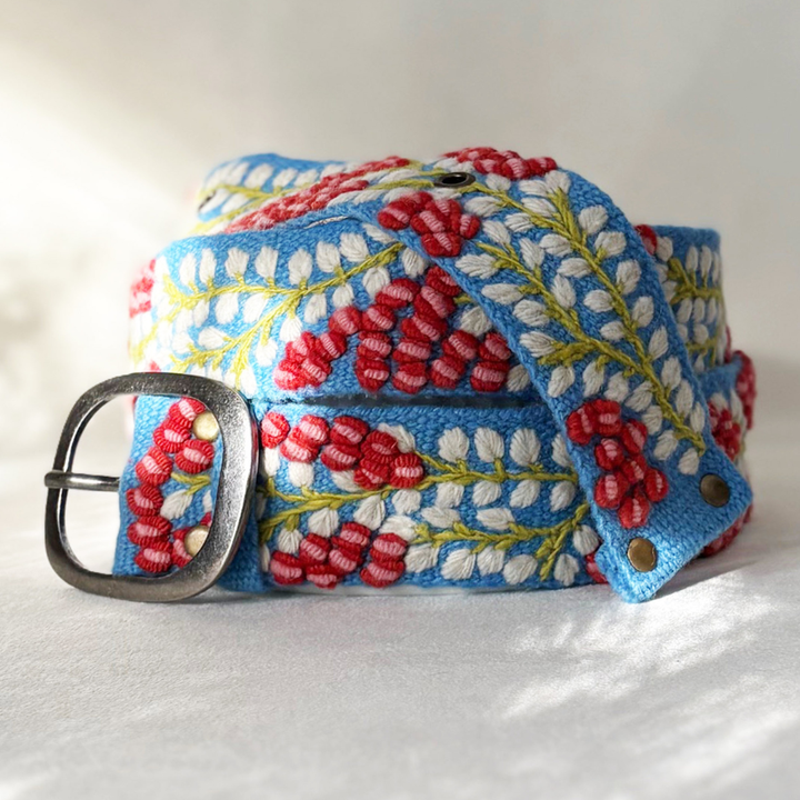 Berries on Vine Embroidered Wool Belt