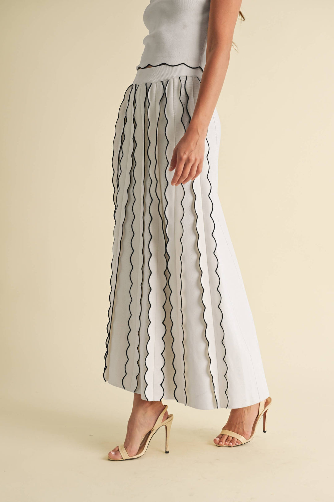 Pleated Sweater Knit Maxi Skirt
