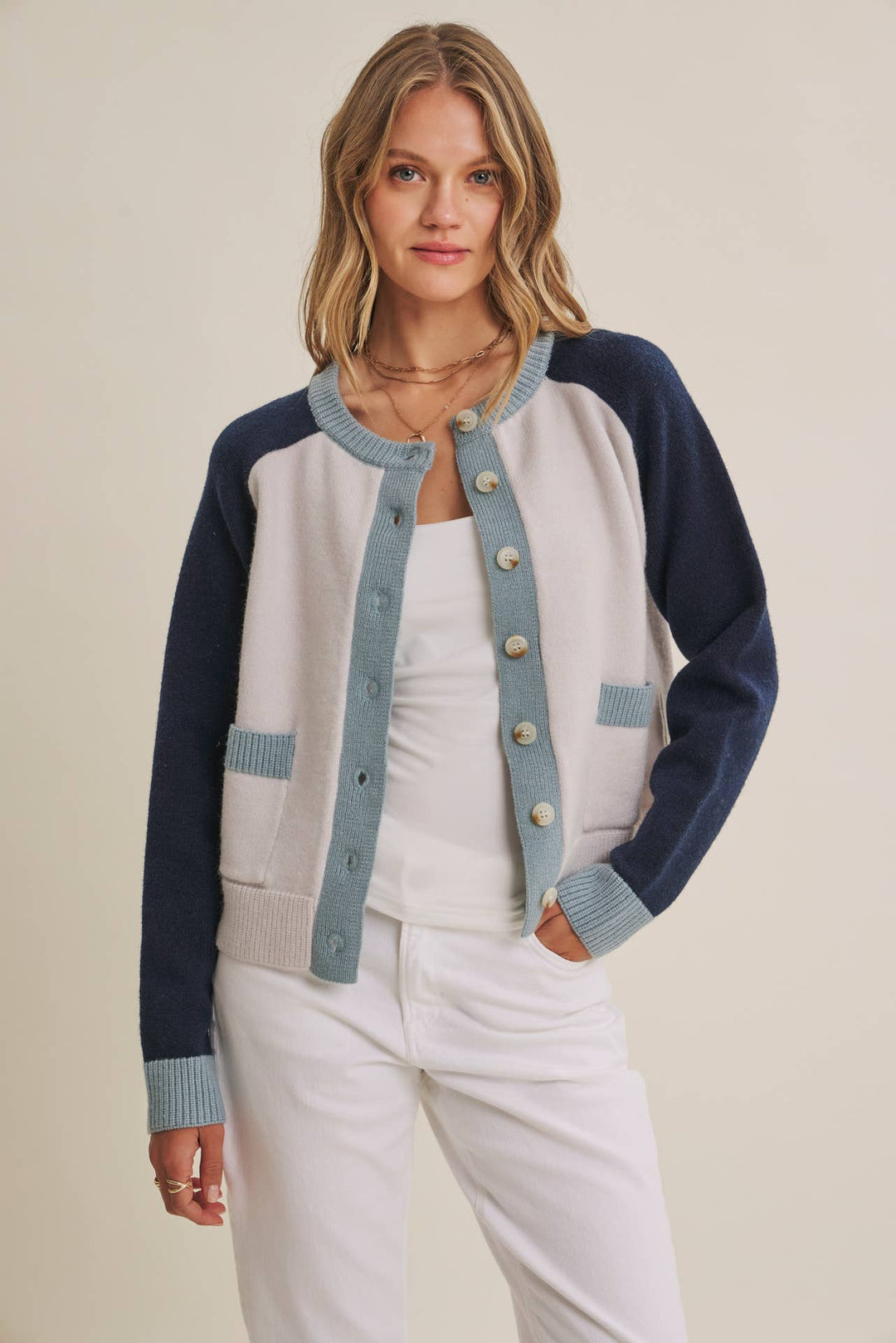 Morning Light Cafe Wool Blend Color Block Cardigan