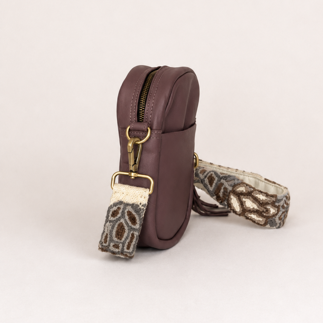 Luna Leather Cell Phone Bag with Embroidered Strap