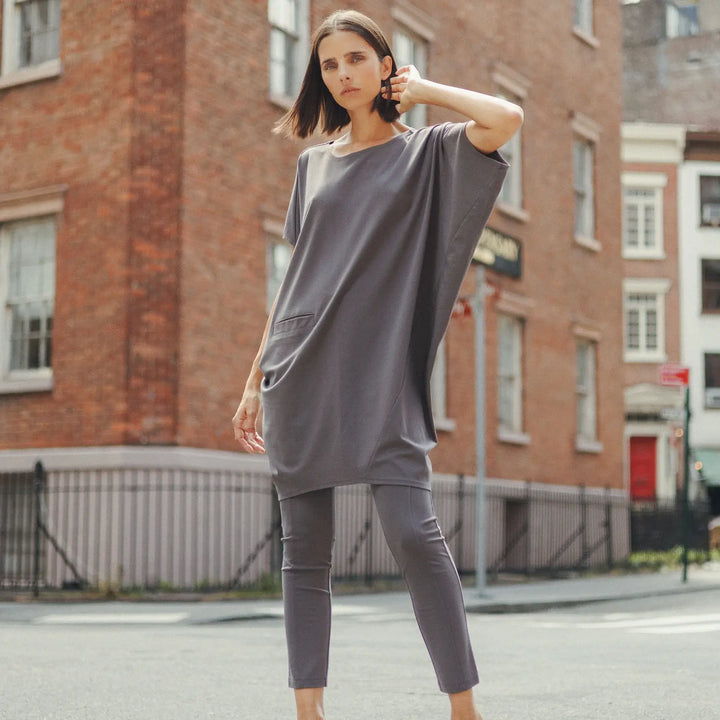 Rayon Knit Modern Architectural Cut Tunic with Pockets