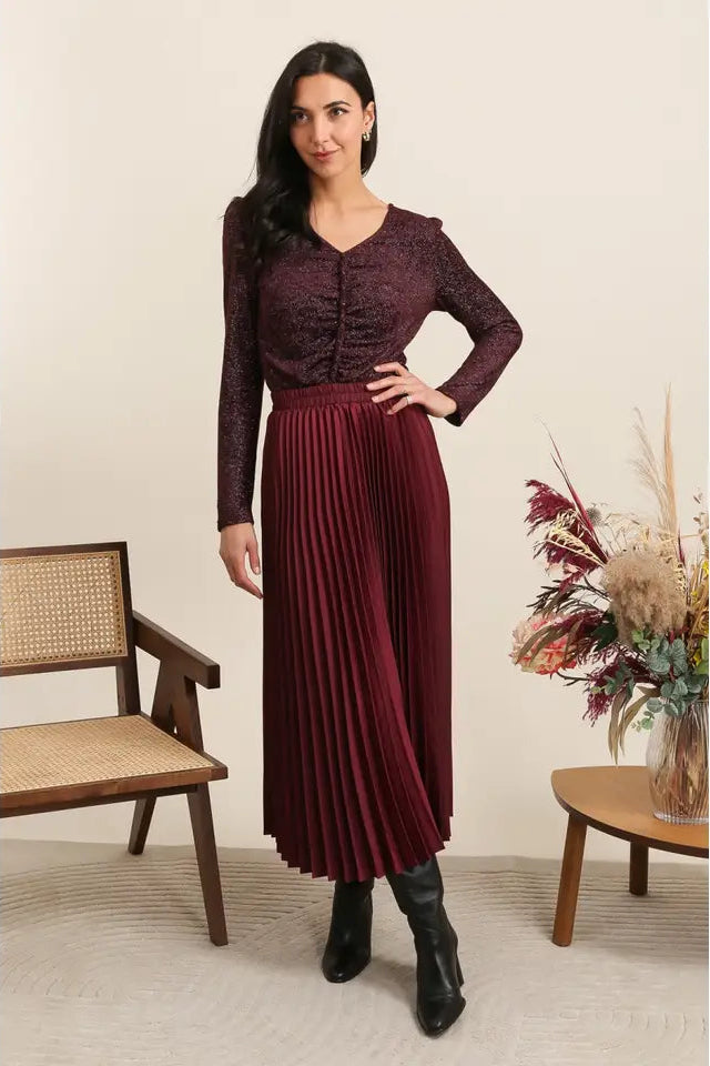 Plain Satin Pleated Skirt
