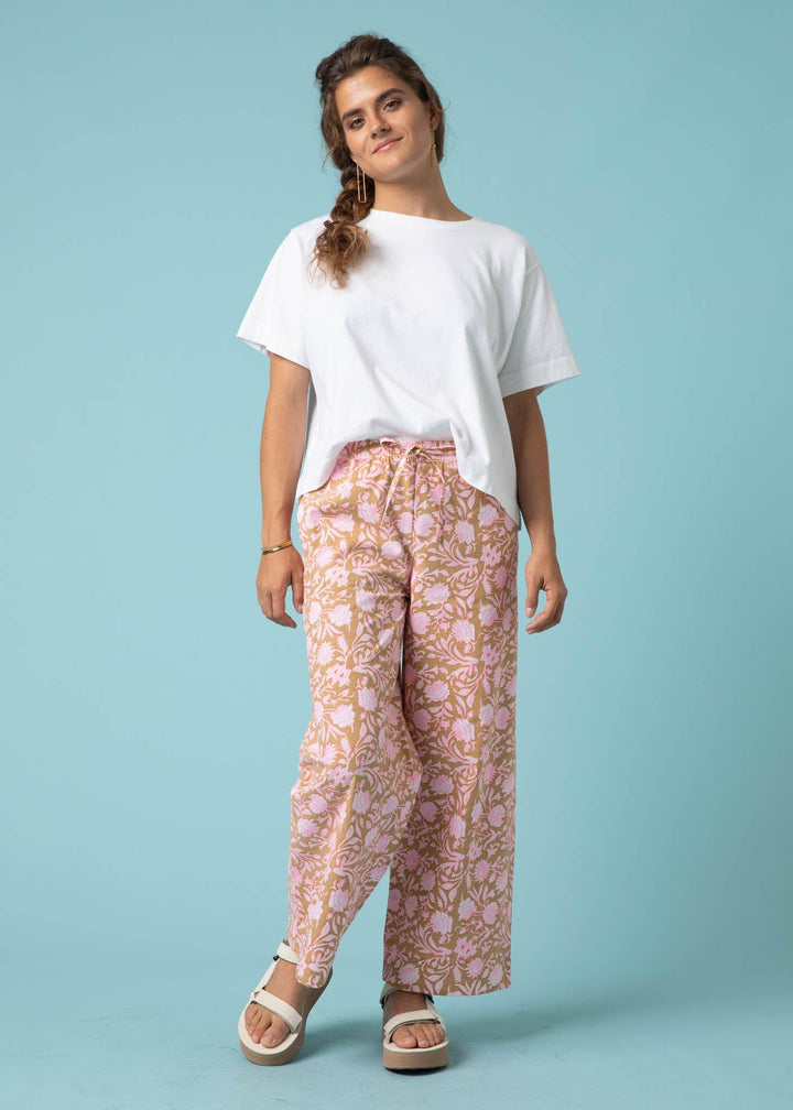 Shore Pant - Floral Escape in Baked Clay & Neon Pink