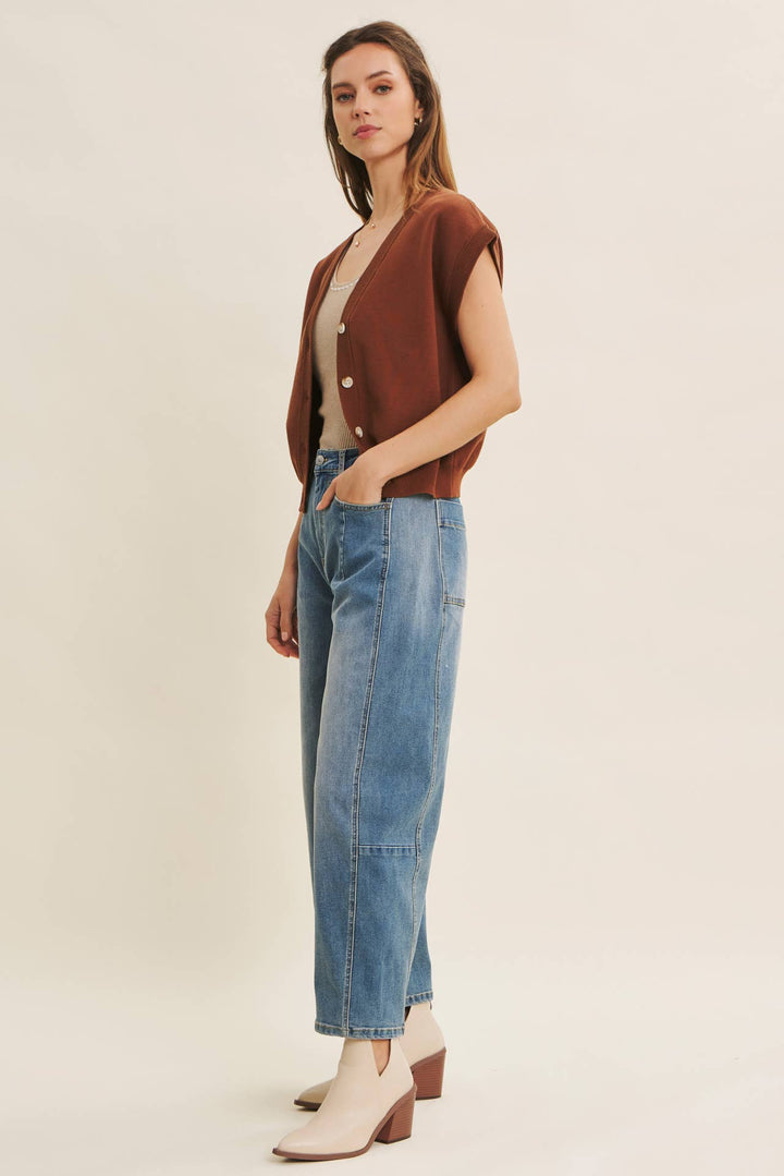 Multi-Way Versatility Soft Cotton Button-Down Sweater Vest