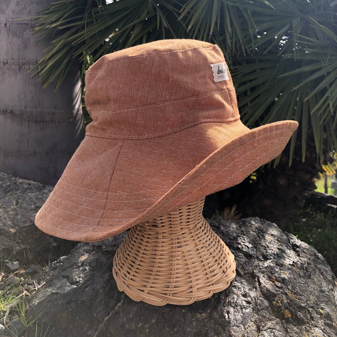 Linen Wide Brim Sun Hat - Rust