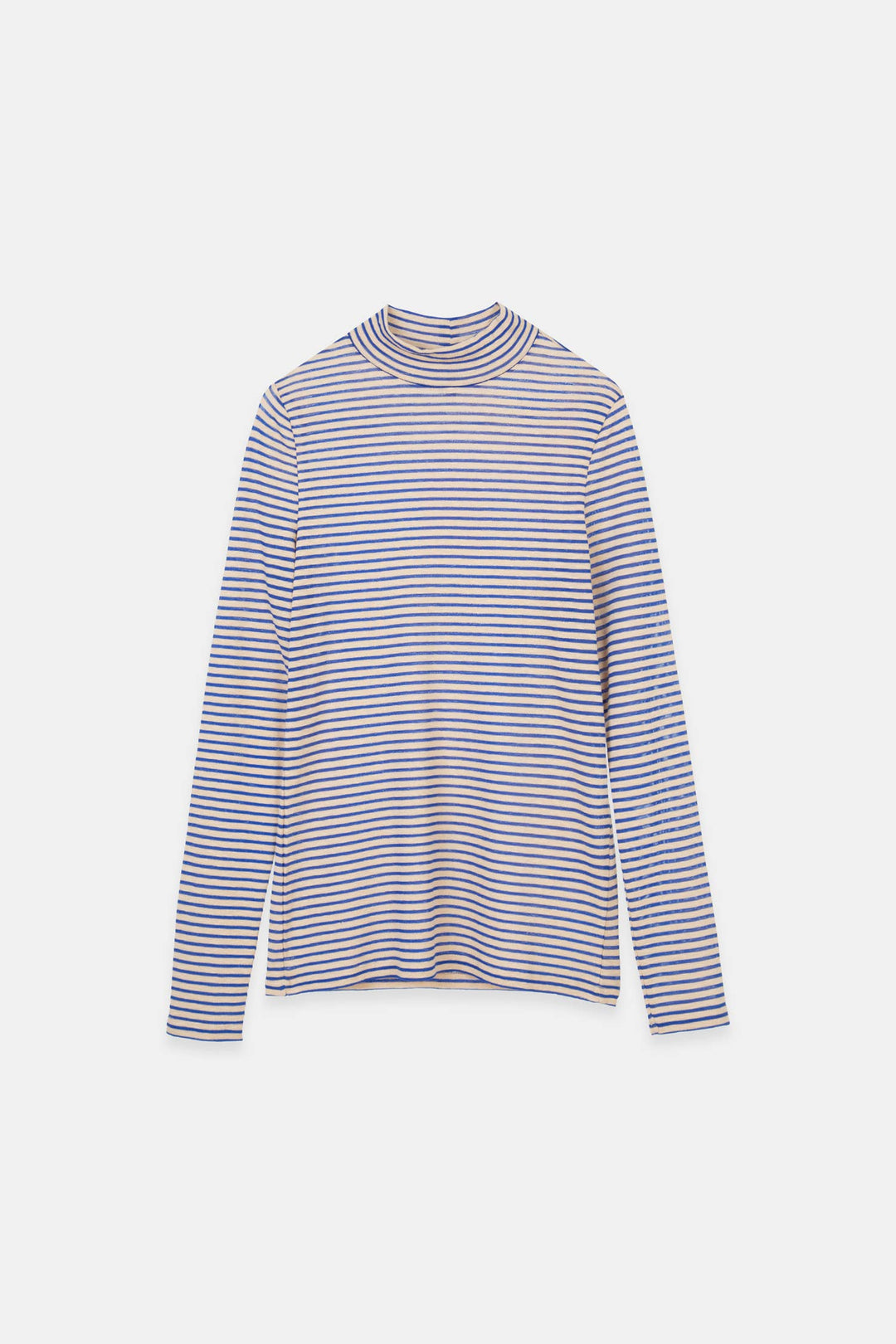 Striped T-Shirt with High Collar - Tan and Blue Sparkle