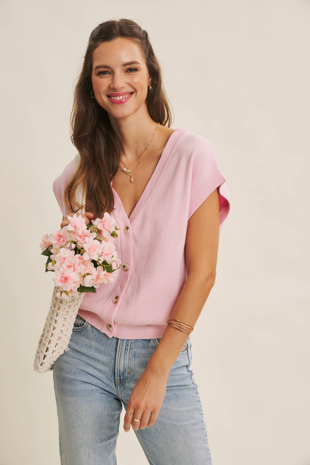 Multi-Way Versatility Soft Cotton Button-Down Sweater Vest