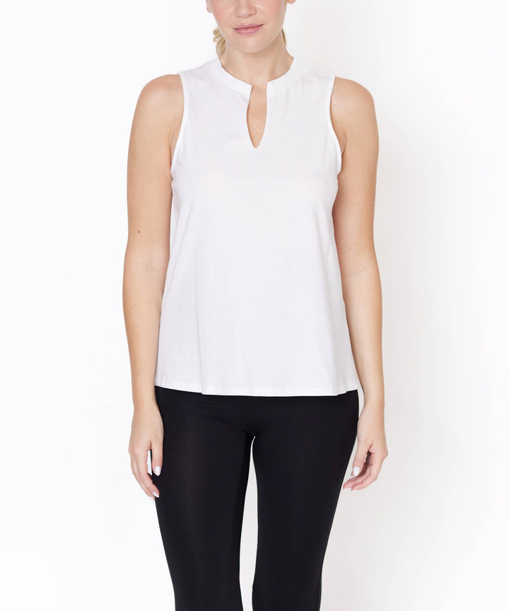 V-Cut Edge Sleeveless Cotton Jersey Top