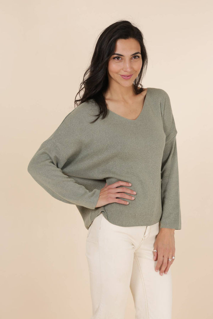 Short V-Neck Cotton Sweater