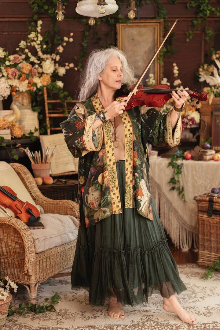 Labour of Love Matineé (mid) Duster w/ florals & violin