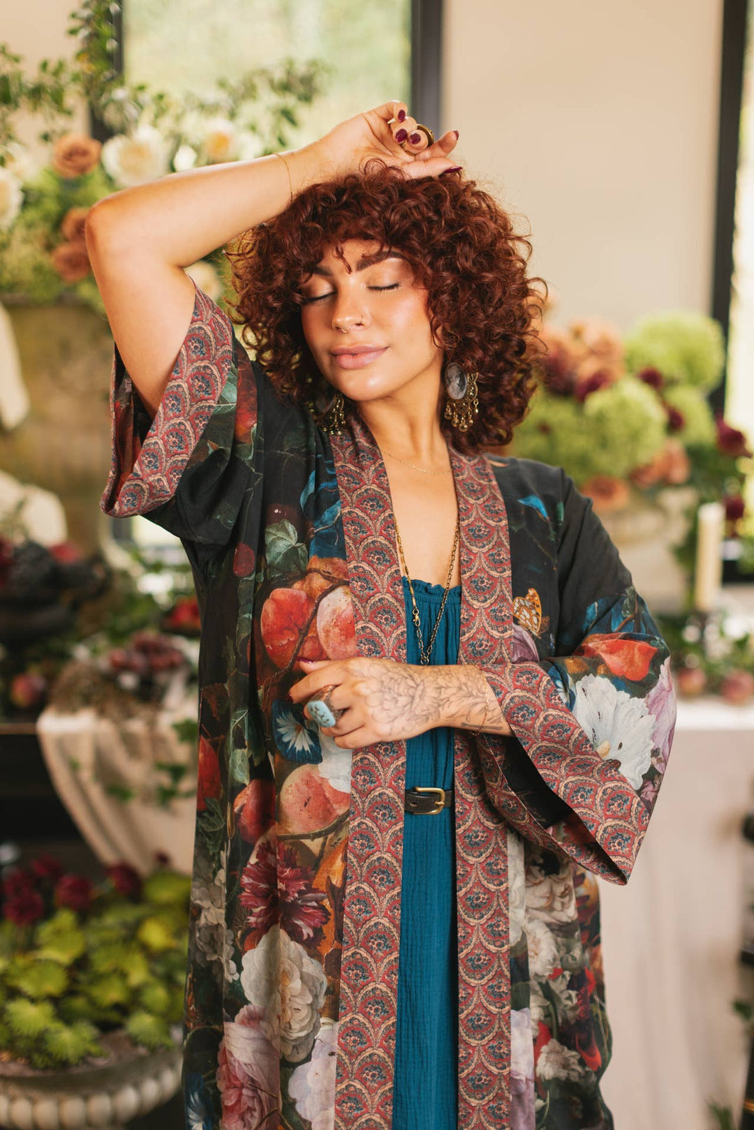 Flight of Fancy Opera Duster Kimono Robe Hummingbird Print