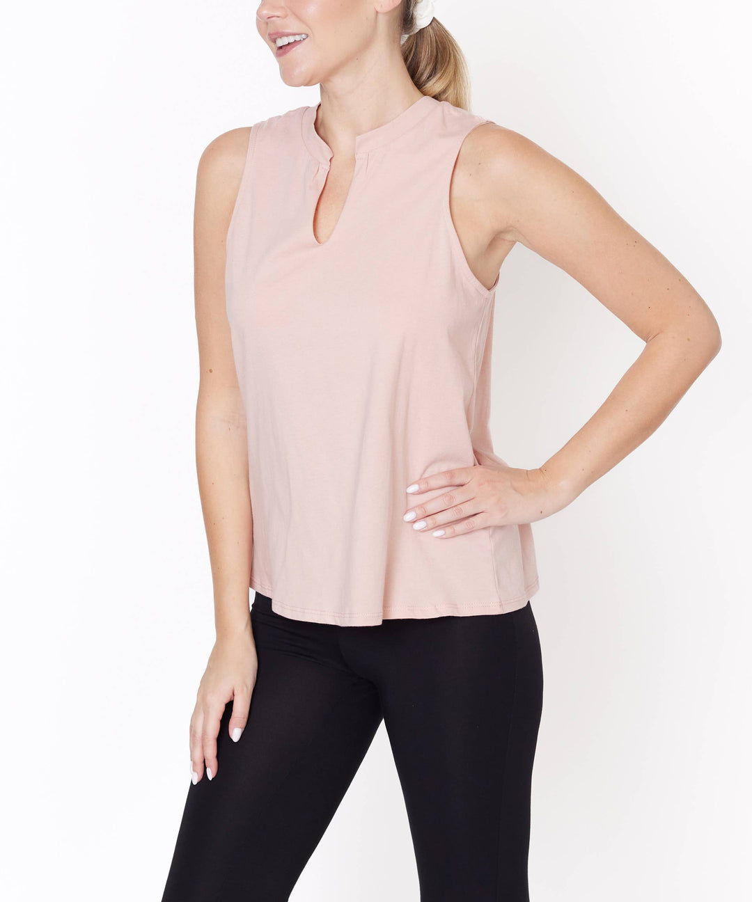 V-Cut Edge Sleeveless Cotton Jersey Top