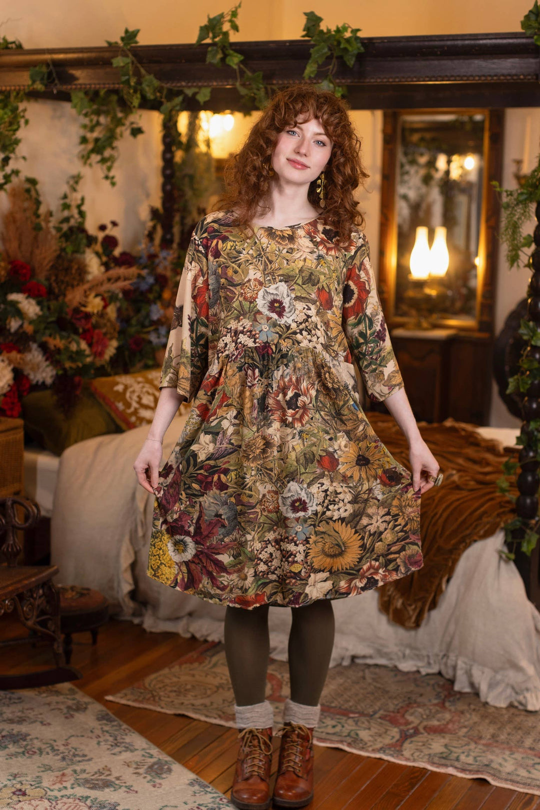 Golden Hour Artist Dress Tunic w/ Pockets & Floral Print