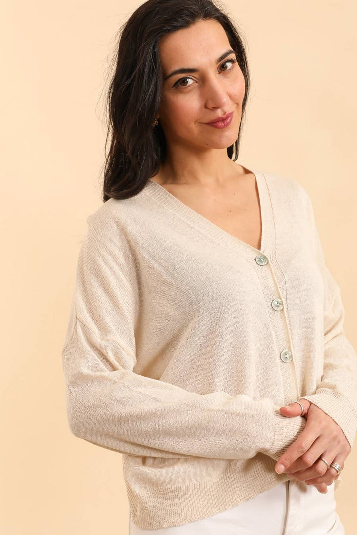 V-neck Buttoned Cardigan in 100% Cotton