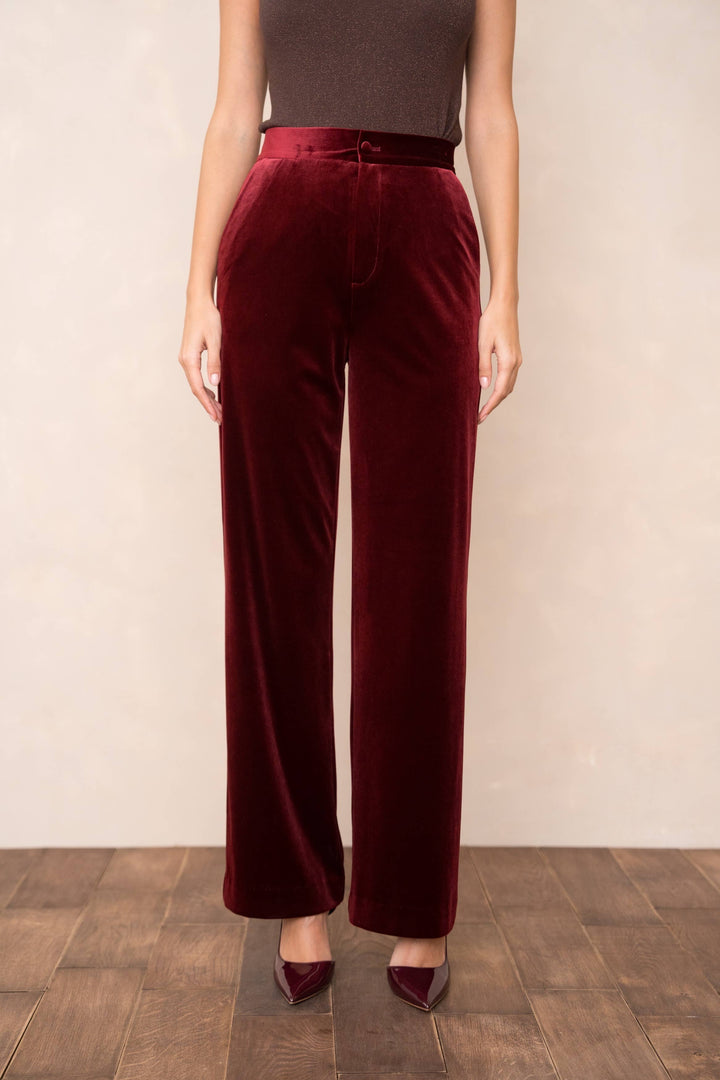 High-Waisted Straight Cut Velvet Trousers