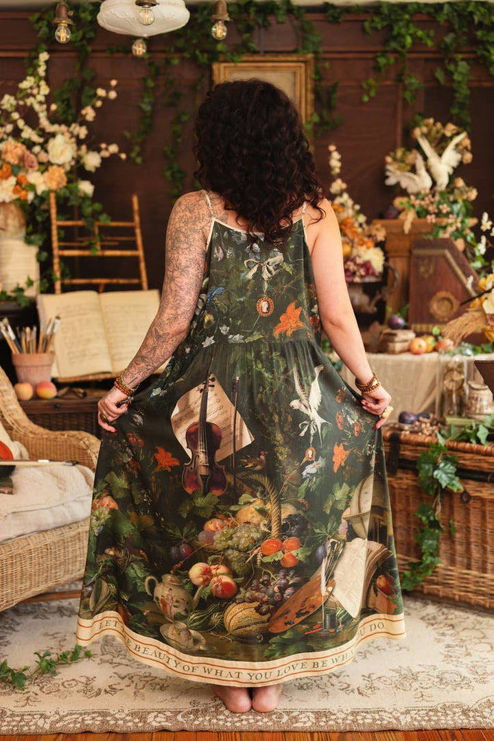 Labour of Love Bohéme Maxi Slip Dress w/ florals & violin