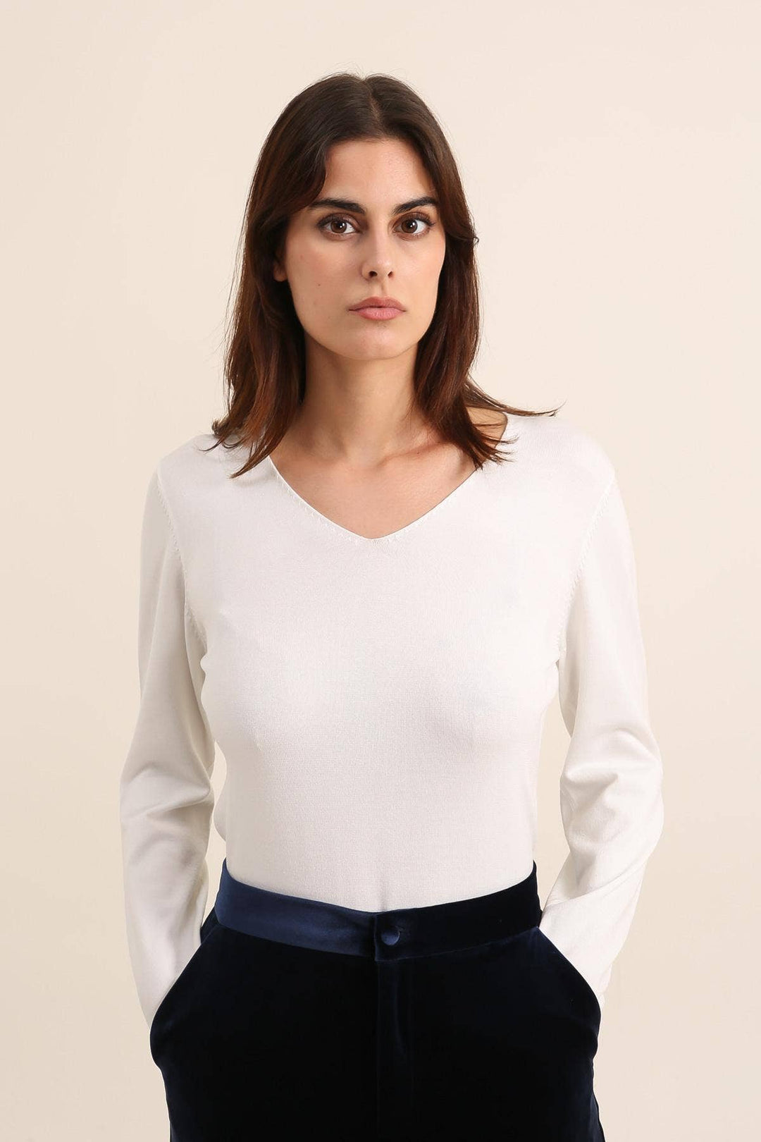 Tencel and Lurex V-neck Sweater