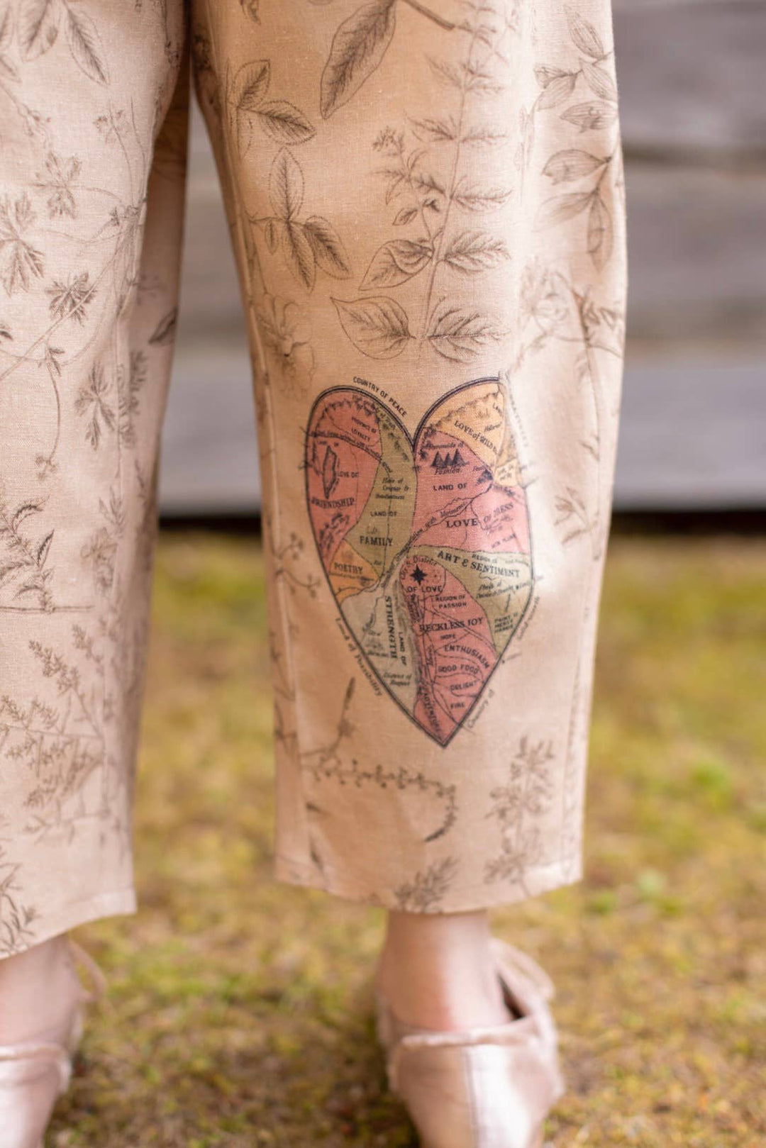 Map of My Heart Printed Boho Artist Pants in Flax