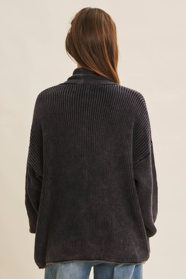 Mineral-Washed Open Front Cotton Sweater Cardigan