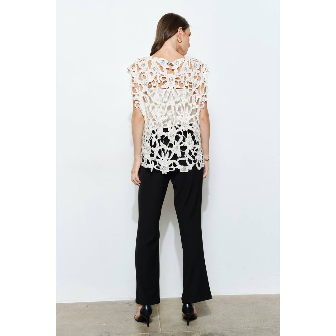 Pearl Rhinestone Embellished Lace Cutout Top