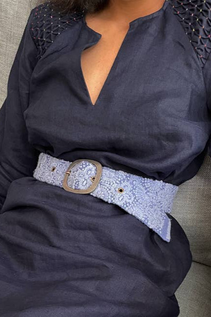 Azure Seas Embroidered Wool Belt