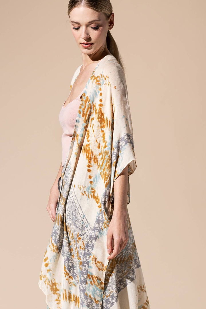 Tie-Dye with Geometric Motif Kimono