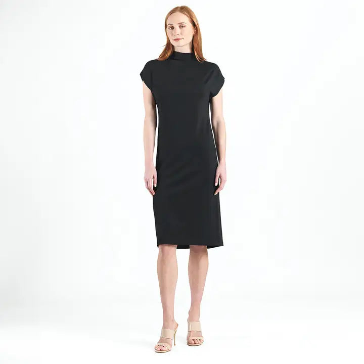 Ponte High Neck Cap Sleeve Stretch Knit Dress