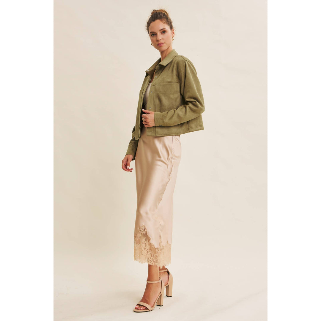 Versatile Luxe Stretchy Suede Jacket with Statement Pockets