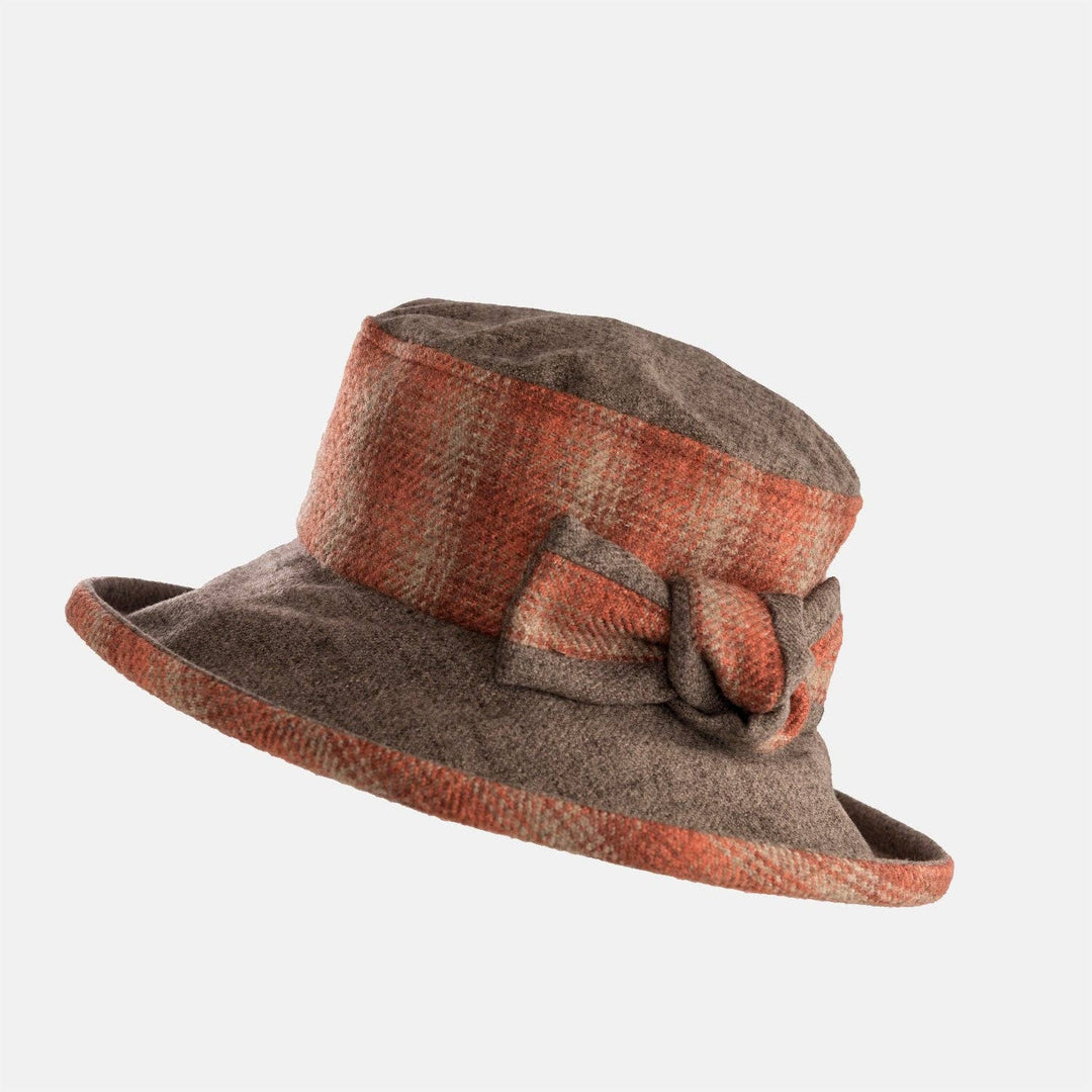 Checked Hat with Boned Brim and Matching Bow