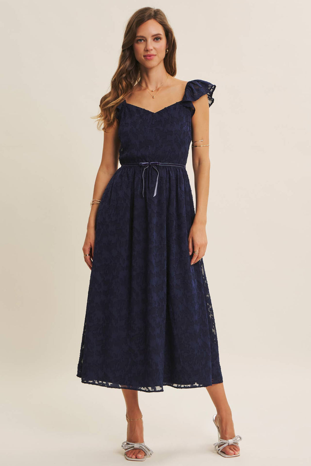 Rich in Texture Velvet Waist Jacquard Midi Dress