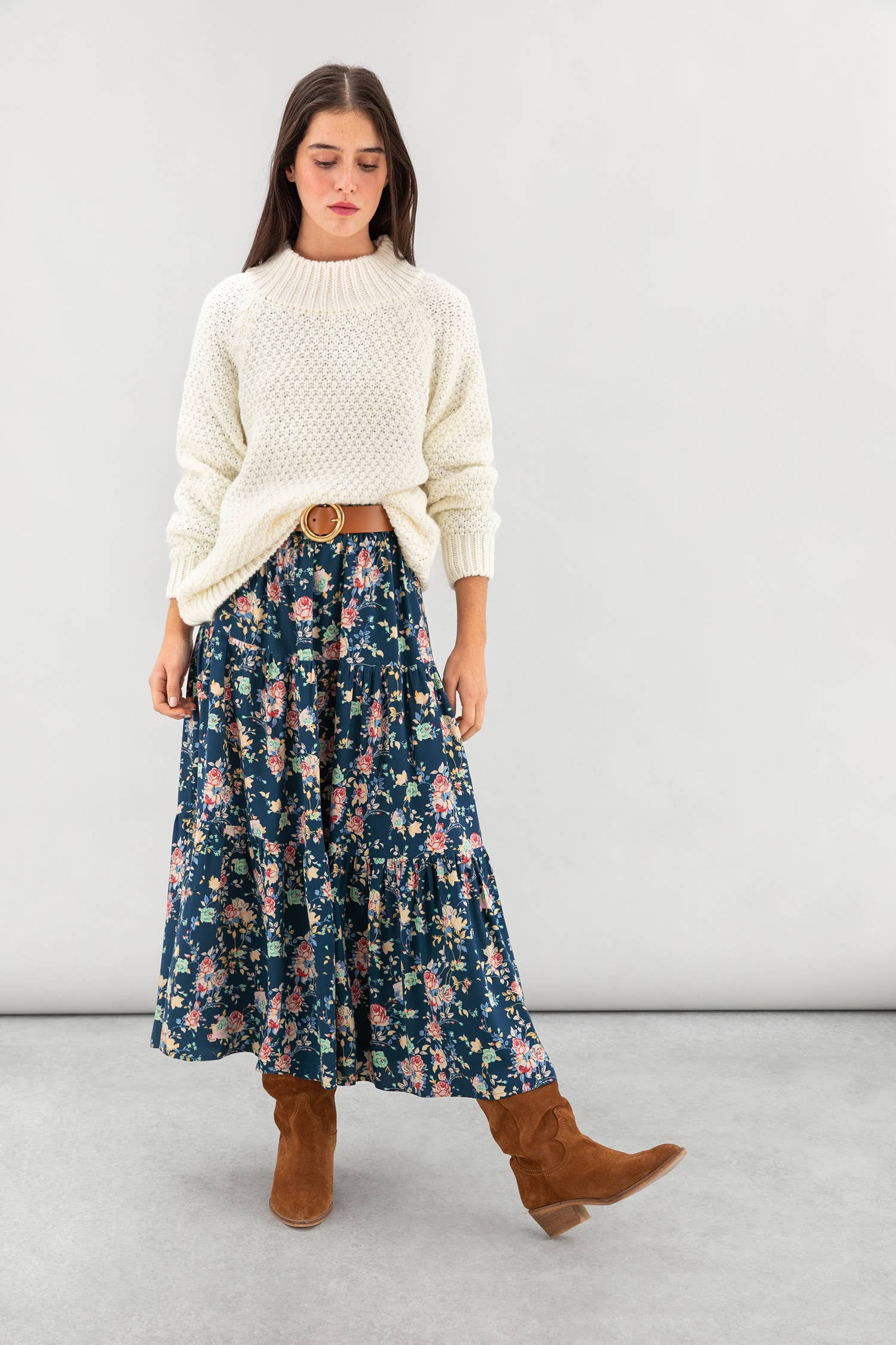 Floral tiered midi skirt best sale