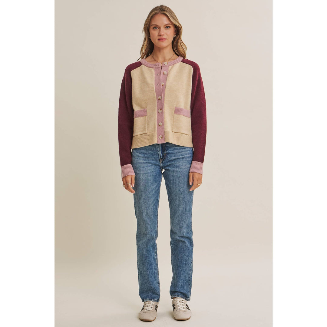 Morning Light Cafe Wool Blend Color Block Cardigan