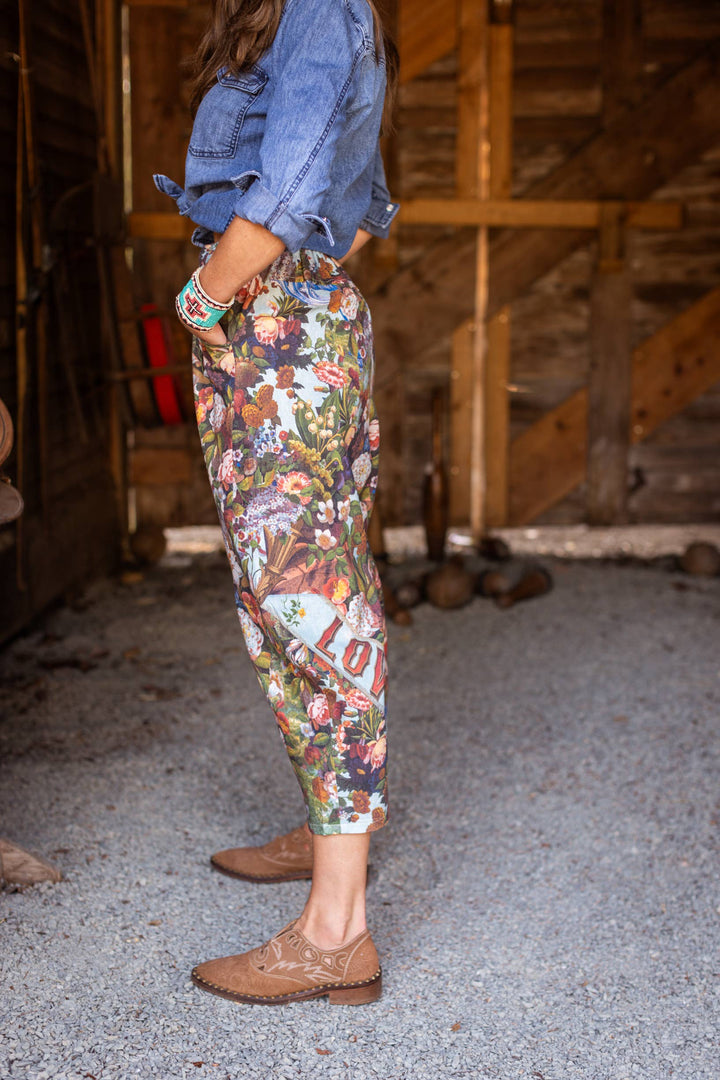 Love Language Boho Linen Floral Cropped Artist Pants