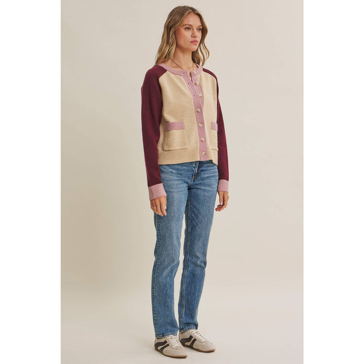 Morning Light Cafe Wool Blend Color Block Cardigan