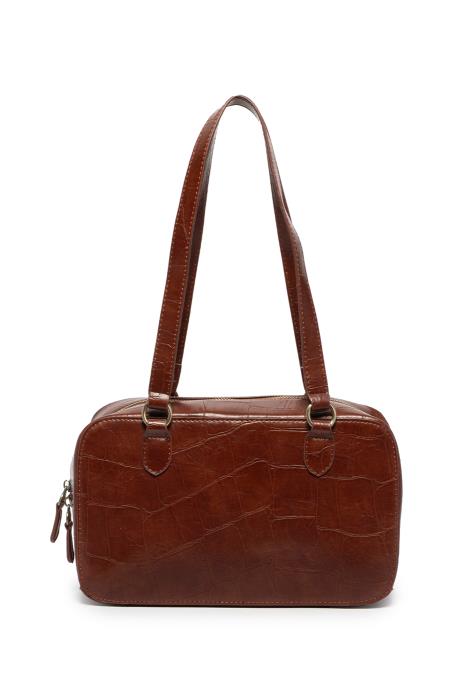 Jackie Faux Croc Boston Shoulder Bag