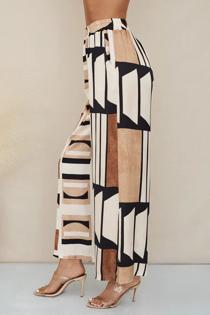 Geometric Multi Color Print Pant with Pockets