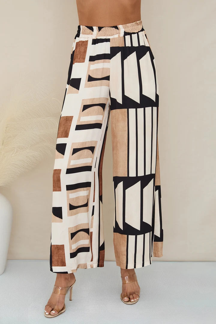Geometric Multi Color Print Pant with Pockets