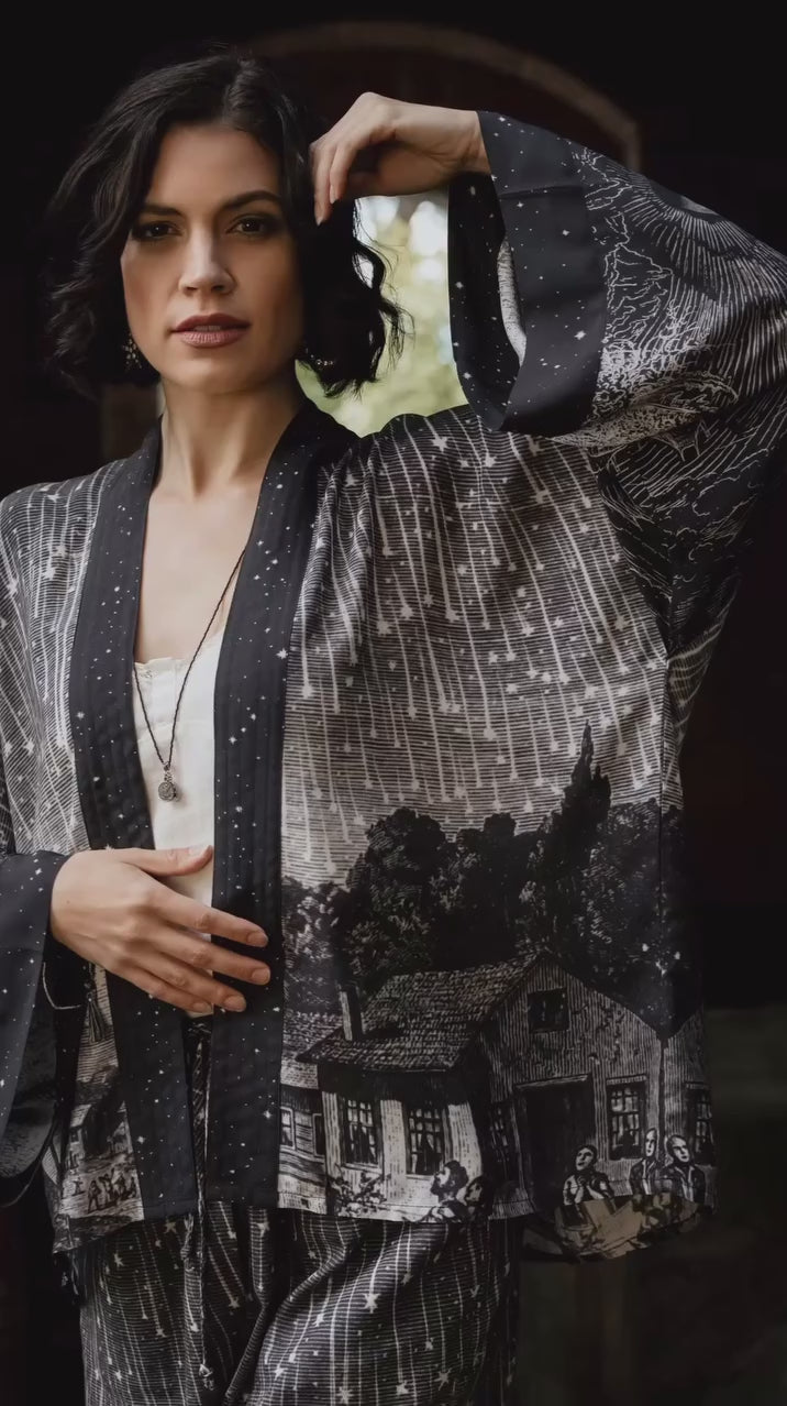 Stargazer Pixie Duster Bamboo Kimono w/ Falling Stars, Crop
