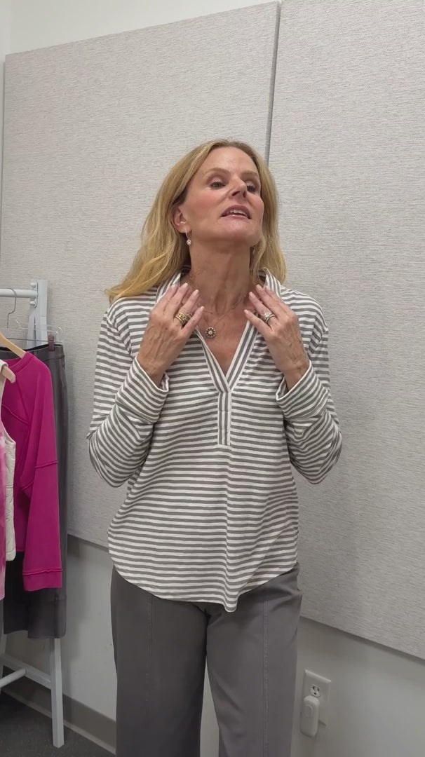 Verona Stripe Primo Split Neck Blouse